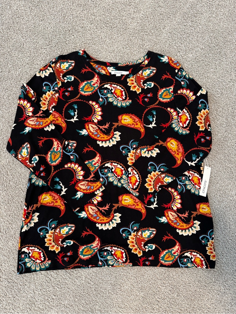 NWT Chico's Black Paisley-Print Long Sleeve Tunic Top Size XXL - Picture 3 of 12